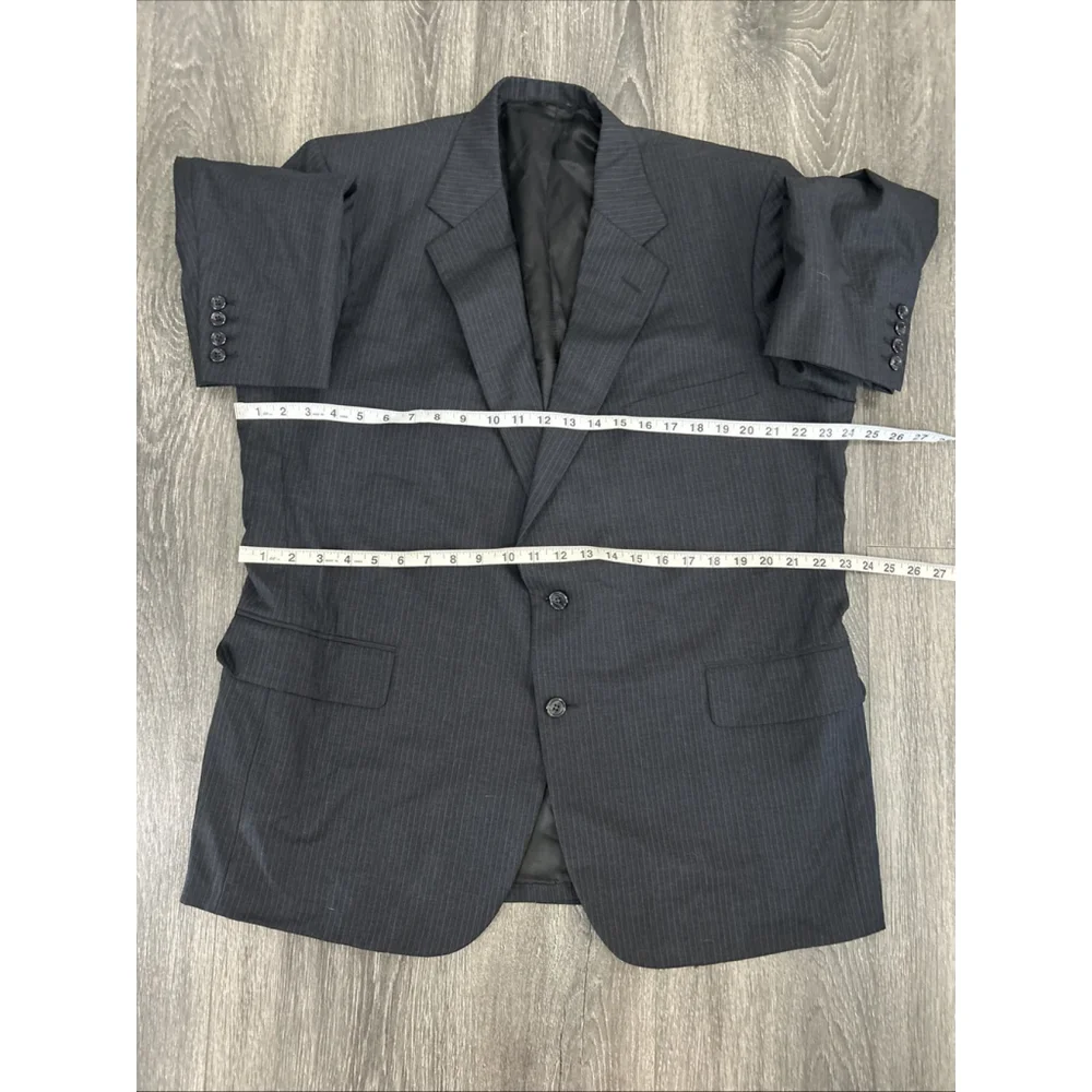 Tom James Royal Classic 48R Charcoal Blue Stripe Custom Blazer Jacket